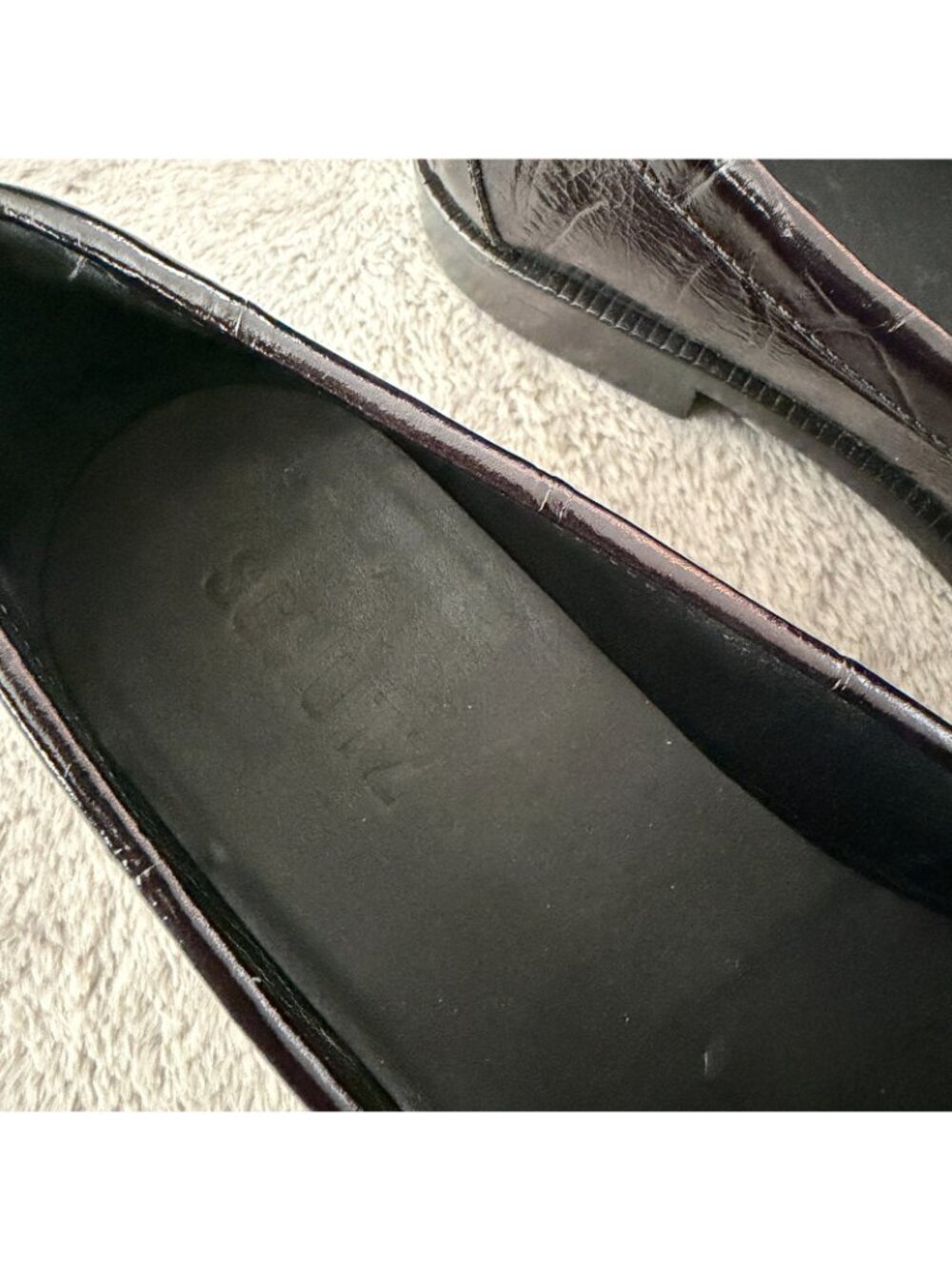 Schutz Evereve Yasmina Croc Embossed Black Leather Penny Loafers 8 Shoes - Picture 3 of 6